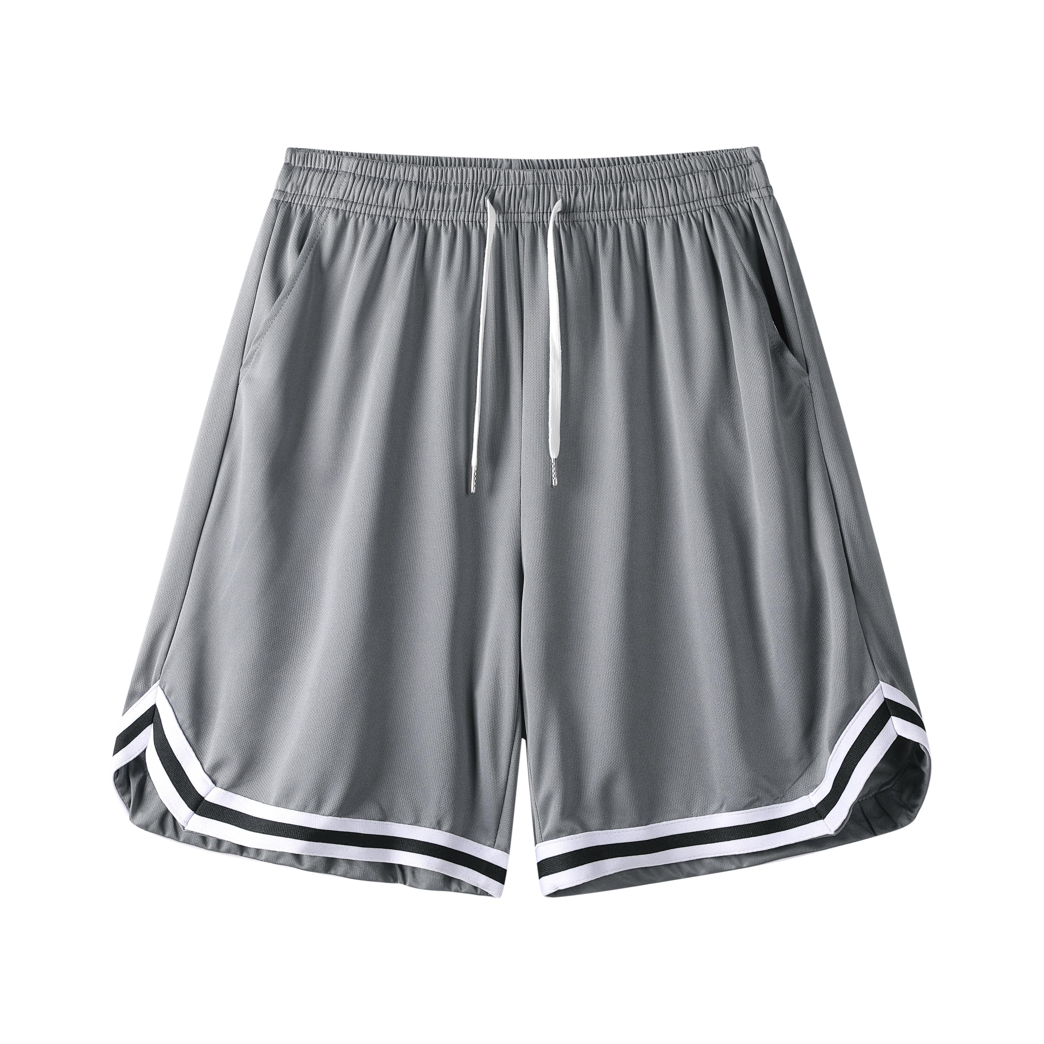 Men's Drawstring Basketball Shorts - Casual Summer Outdoor Sports & Gym Training Wear, Black & White Design with Pockets, Comfortable Fabric for Active Lifestyl