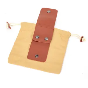 2-in-1 Foldable Canvas Leather Drawstring Storage Bag | Portable Compact Travel Pouch Organizer | Lightweight Durable Sack for Camping Hiking Outdoor Daily Commute | Travel Camping Must Haves