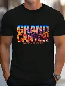 100% Cotton Grand Canyon National Park Photo Text Hiking Souvenir T-Shirt Women's Men's Graphic Tee Crew Neck summer vacation Tops