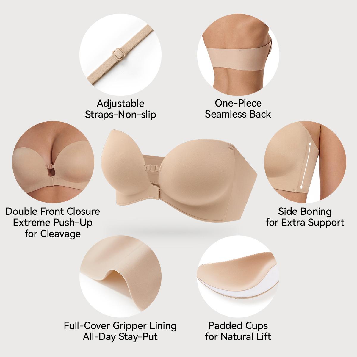 LUCKMEEY Womens Strapless Front Closure Bra Push Up Lift Bra Padded Add Cup Non Slip Anti-Slip Grip Wireless Supportive  Seamless Comfortable Tube Jelly Bra A B C Cup#TikTokShopDealsforYouDays