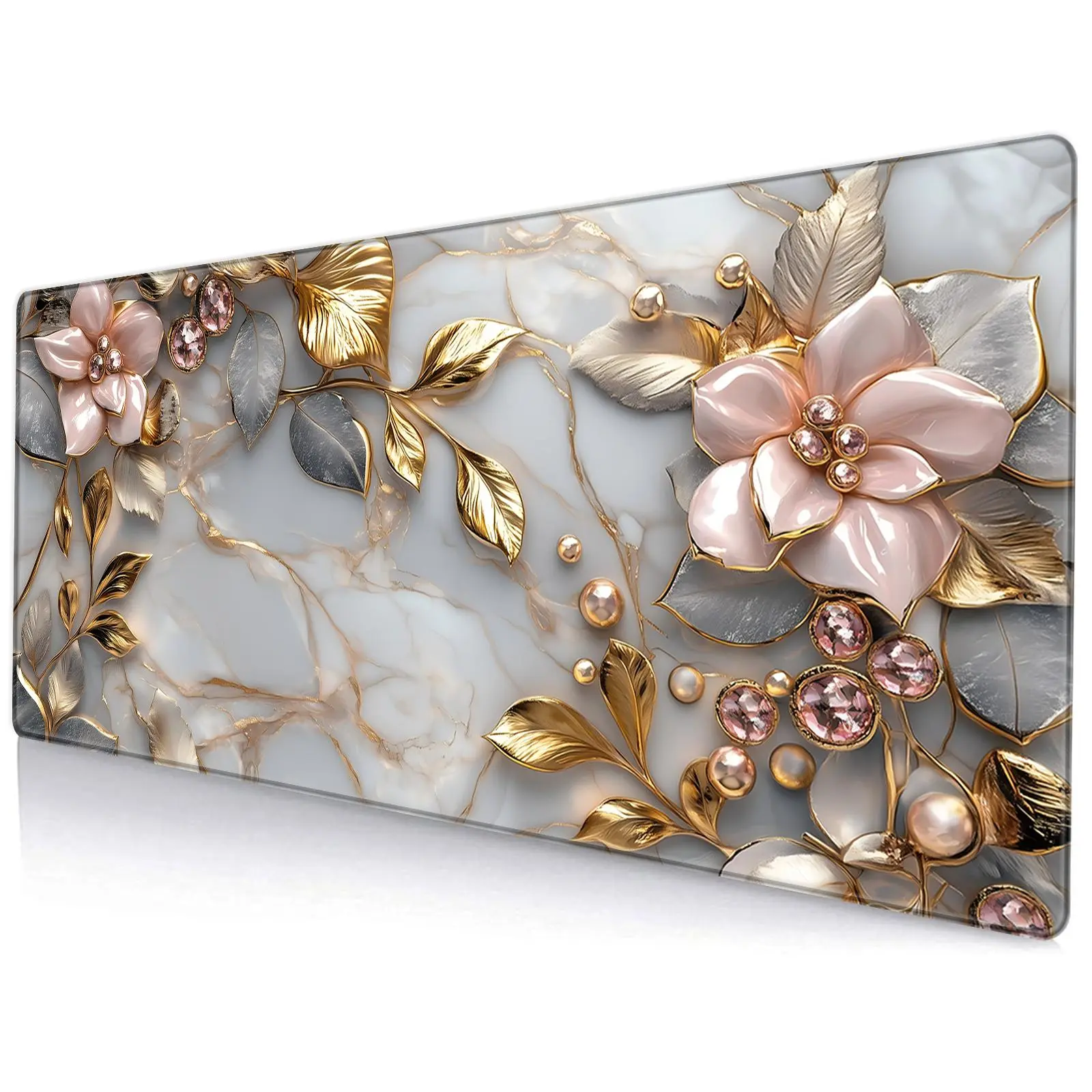 Floral Pattern Mouse Pad, Rectangle Gaming Mouse Pad, Non-slip Rubber Base Mousepad, Washable Desk Keyboard Mat for Home Office, Pastel Color, Office Desk Accessories, Aesthetic Desk Accessories, Aesthetic Office Supplies