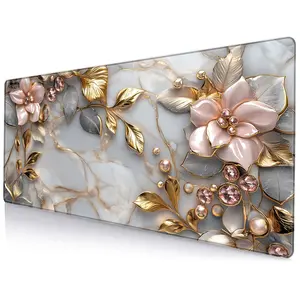 Floral Pattern Mouse Pad, Rectangle Gaming Mouse Pad, Non-slip Rubber Base Mousepad, Washable Desk Keyboard Mat for Home Office, Pastel Color, Office Desk Accessories