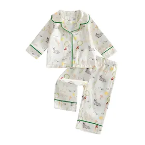 Kids Infant Toddler Girl Easter Pajamas Jesus/Donkey Print Bunny Carrot Long Sleeve Button Down Shirts Pj Pants Set Little Girls Spring Sleepwear Nightwear