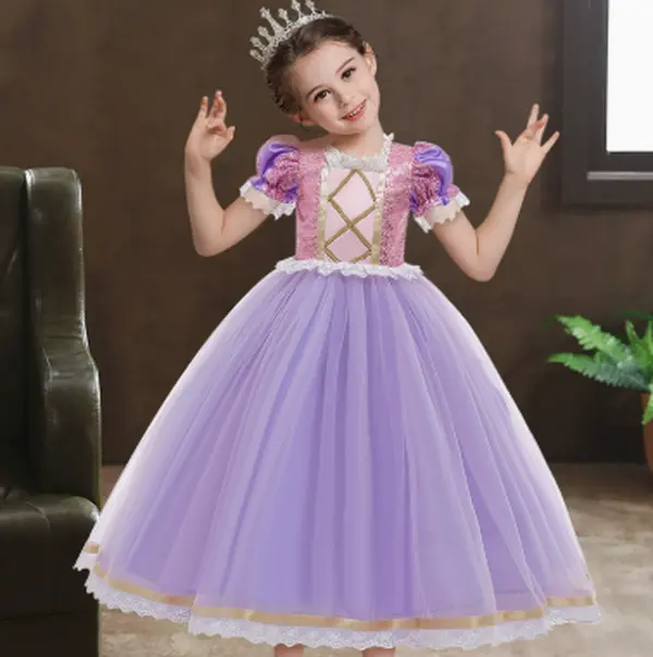 Kids Girls Magical Purple Dress Set, Dreamy Fantasy Gown with Elegant Details, Dress Up Outfit for Stage Performance, Birthday Celebration, Photo Shoot & Holiday Moments