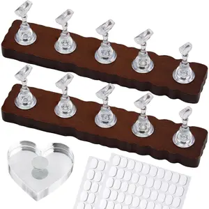 Nail Stand for Press On Nails Art Display Practice 2 Sets, 1 Heart Shaped Acrylic Magnetic Nail Stands, Fake Nail Holder Tips With 200 PCS Double-Sided Tape, Nail Kit Home DIY Salon Supplies