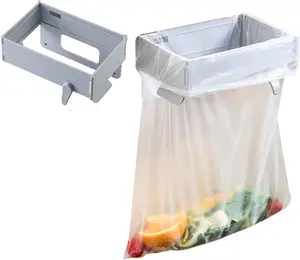 Foldable Trash Bag Holder Wall Mounted Cabinet Door Garbage Bag Clip Space Saving Organizer for Kitchen Bathroom Countertop and Camping