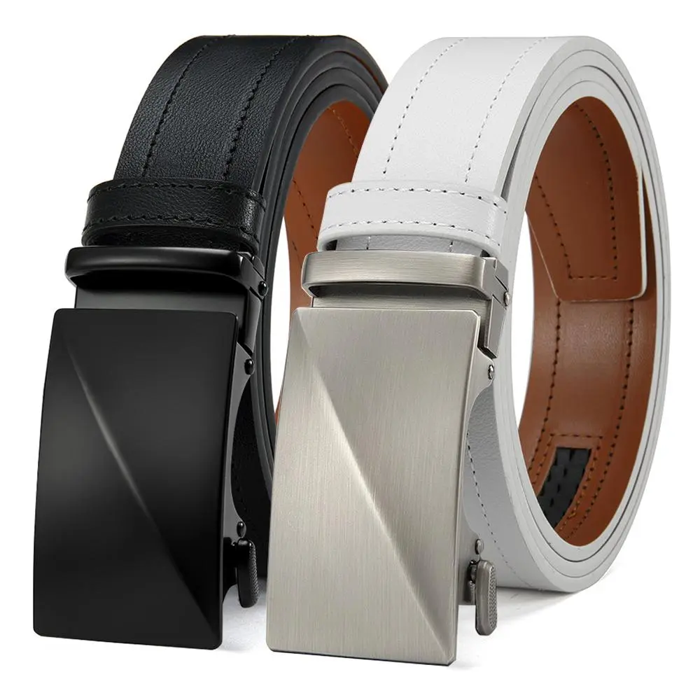 Chic Automatic Buckle Men's Leather Belt - Geometric Angular Buckle Head, Durable Versatile Dress Belt for Work, Special Occasions - Ideal Gift for Valentine’s Day, Father’s Day, Automatic Men's Belts, Buckle Men's Belts