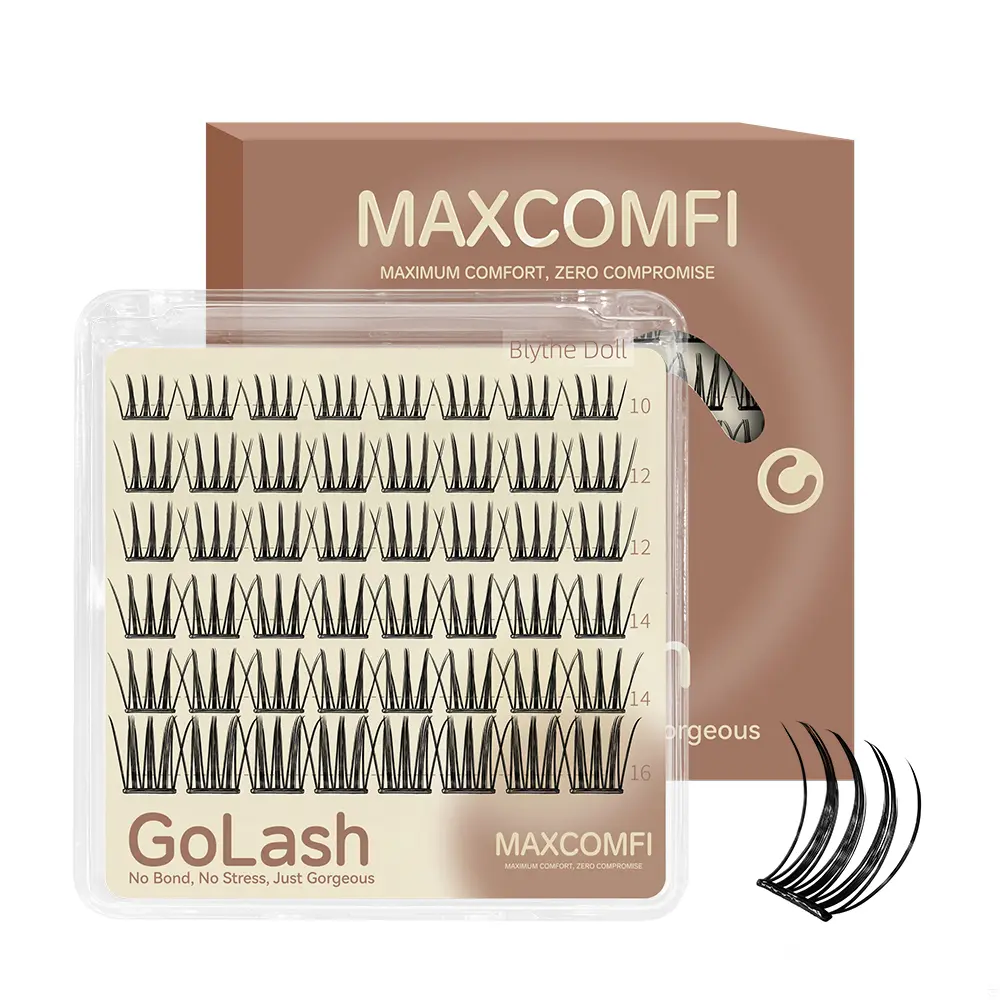 MaxComfi Preglued Manga Cluster Lashes - Blythe Doll Style D-Curl DIY Volume Eyelashes, Airy Cute, Waterproof, Long-Lasting, Super Soft, Thin Band, Beginner-Friendly False Eyelashes & Adhesives for Natural Daily Look