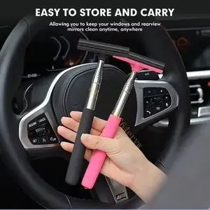 Car Rearview Mirror Rainbrush Extensible Windshield Wiper Long Pole Car Window Squeegee Window Cleaning Tool Universal Auto Accessory Portable Lens Cleaner