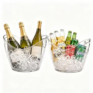 6.5L Clear Plastic Ice Bucket with Handles, Large Beverage Chiller Tub for Wine, Champagne, Beer, Set of 2 (6.5L 2PCS)