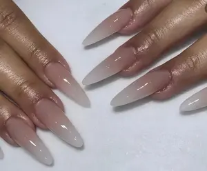 Ombre Milky White Press On Nails: Handmade Faux Acrylic Gel Nails