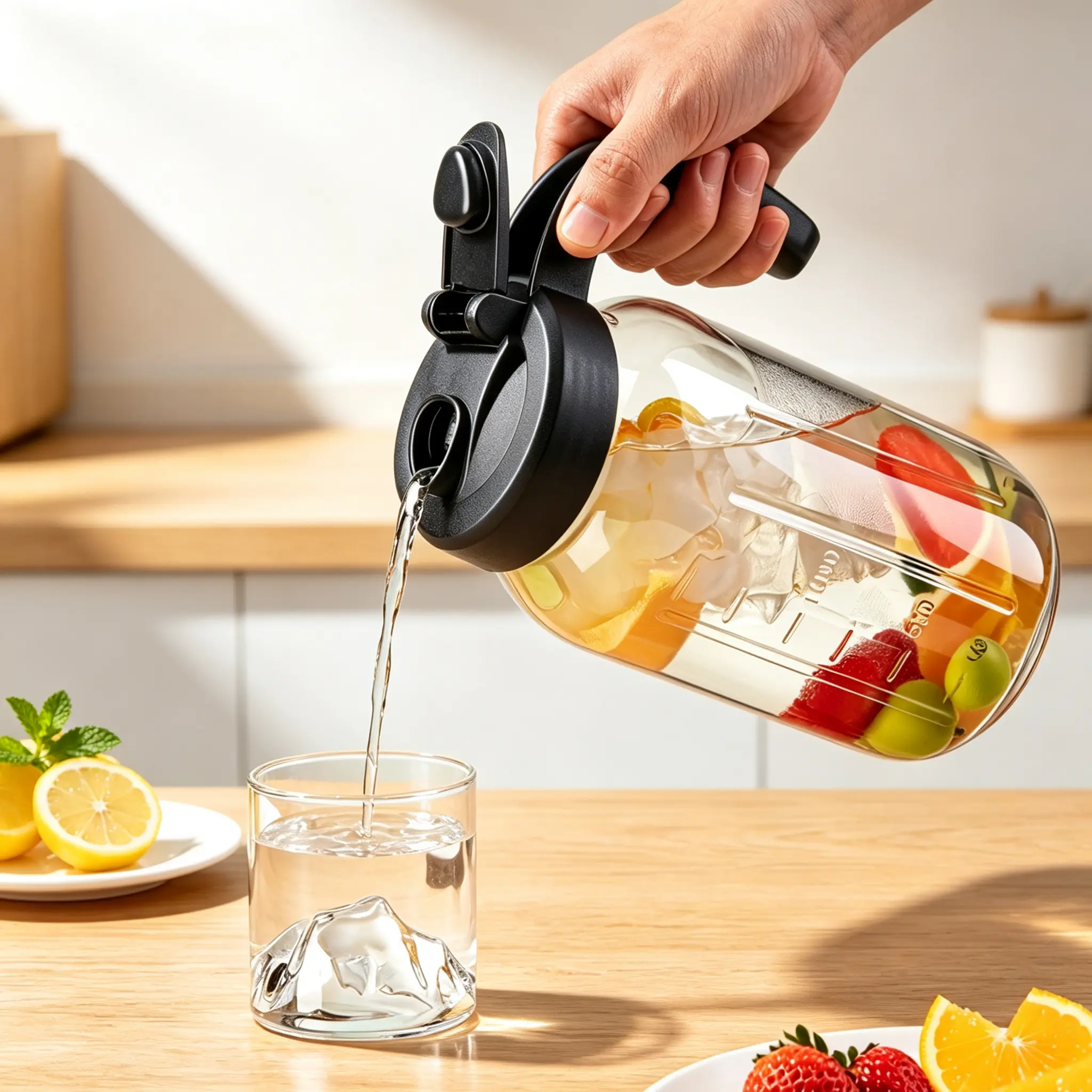 2pcs/3pcs 64oz Large Leak-Proof Mason Jar Glass Water Tank with Measurement Markers & Comfortable Handle, Ideal for Iced Coffee, Homemade Drinks, Daily Use