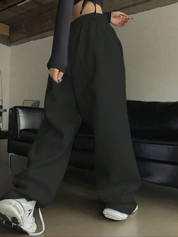 Women's Casual Sporty Long Pants, Heart Pattern Print Sweatpants, Drawstring Loose Wide Leg, All Season Fashionable Women's Clothing