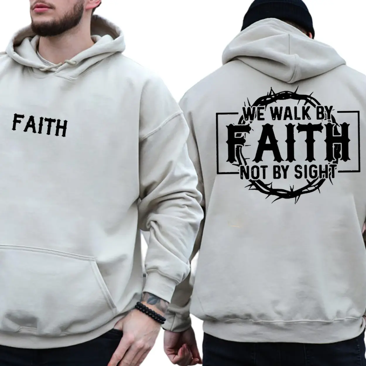 Walk By Faith Not By Sight 2 Sided Graphic Hoodie Fleece Fabric Casual Hooded Sweatshirt Trendy Tops Perfect Gift