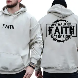 Walk By Faith Not By Sight 2 Sided Graphic Hoodie Fleece Fabric Casual Hooded Sweatshirt Trendy Tops Perfect Gift