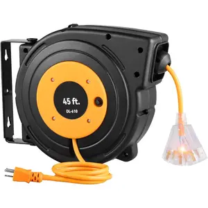 fathersdaygift VEVOR Retractable Extension Reel, Heavy Duty 12AWG/3C SJTOW Power Cord 45 FT 12AWG, Black Tested toStandards