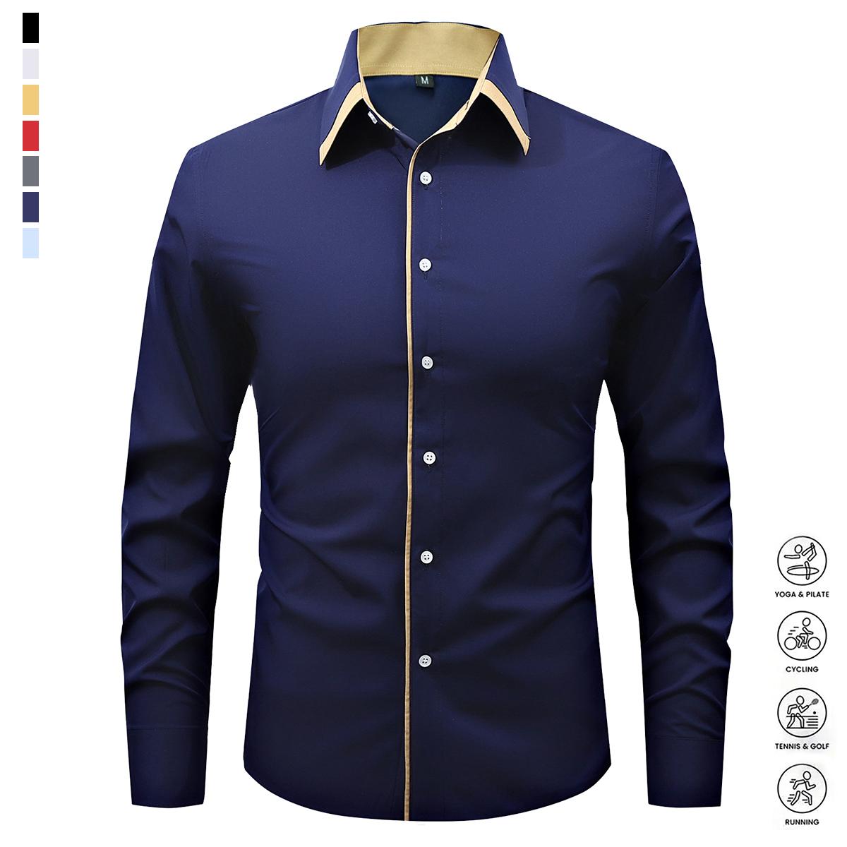 Pack of 5 Casual Color Block Men's Long Sleeve Button Down Shirt, Men's Spring & Autumn Mature Shirt