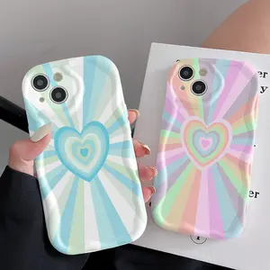 Colorful Love Straight Edge Phone Case Compatible with iPhone 16 15 Pro Max Plus 14 13 12 11 X XR Pattern Rugged Durable Shockproof Anti-Scratch Soft Silicone Case