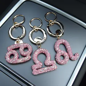 Elegant Bling Trendy Cute Keychain for Bags with Rhinestone Letter Pendant, Zodiac Sign Lucky Charm Accessory, Perfect Gift for Women & Girls