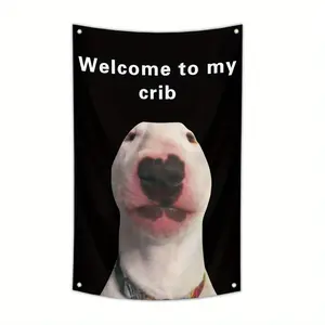 Welcome To My Crib Letter & Dog Pattern Tapestry, Funny Wall Hanging Decor for Living Room & Bedroom, Home Decor, Room Decor, Bedroom Accessories