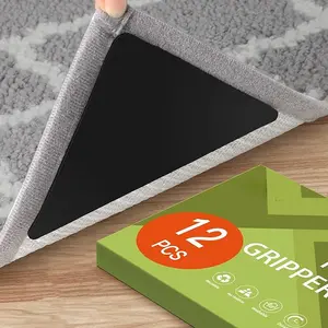 12 Pcs Rug Tape, Non Slip Rug Pads Grippers for Hardwood Floors and Tiles, Reusable Carpet Tape for Area Rugs