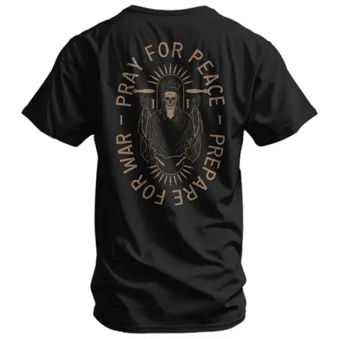 COMBAT IRON Men's Soft Cotton Graphic T-Shirt - Short-Sleeve, Round Neck, Athletic Cut Male Clothing with "Pray For Peace. Prepare For War." Print, Breathable Cotton Fabric
