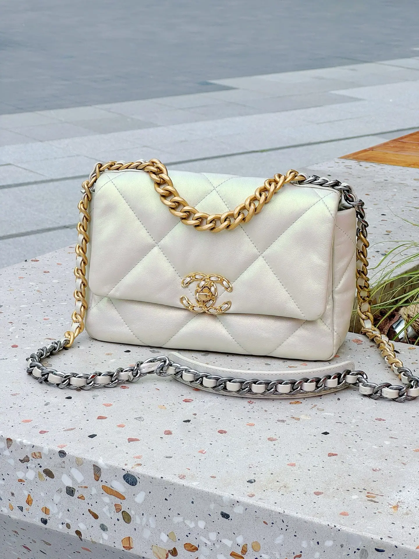 Pre-owned Calfskin Crossbody Bags Chanel 19 Iridescent Classic Flap Crossbody Small