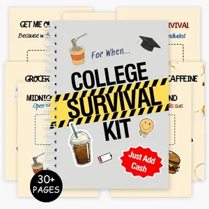 College Survival Kit Spiral Notebook - 30+ Pages of Practical Tools, Budget Trackers, Grocery Lists, for Navigating Independent Living with Humor & Everyday Organization
