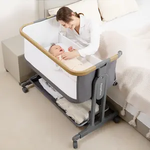 Baby Bassinet 3-In-1 Rocking Bedside Sleeper with Wheels Mattress Sheet 7 Height Adjustable Folding Easy Portable Bassinet Crib for Infant