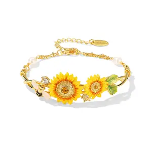 Sunflower Handcrafted Gold Plated Enamel Bracelet