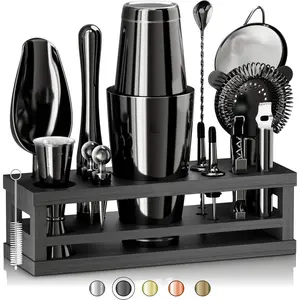 (R) Mixology Bartender Kit Bar Set | 16-  Shaker Set | Martini Barware Mixing Tools for  Bartending | Incl. 35 Recipe Cards |  Set (28oz Boston Shaker, Jet Black/Black)