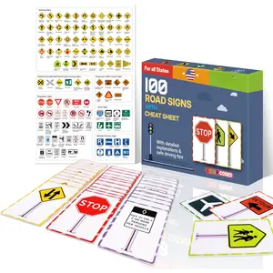 100 Road Sign Flash Cards with Cheat Sheet Color-Coded Detailed Explanation Safe Driving Tips Relevant Road Signs