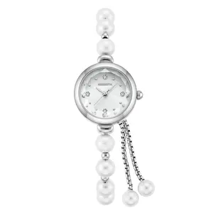 Elegant Pearl Silver Watch for Womens Dress Fashion Round Small dial Women Analog Quartz Women Bracelet Pearl Watch