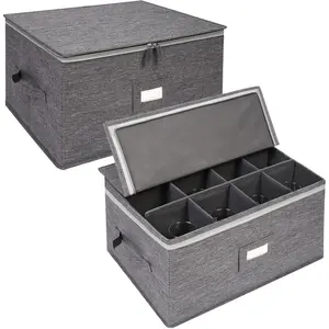 Stemware Storage Containers 2 pack Wine Glass Storage Box with Dividers for Glassware or Crystal Holds 12 Red or White Wine Glasses Hard Top and Stackable (Grey)