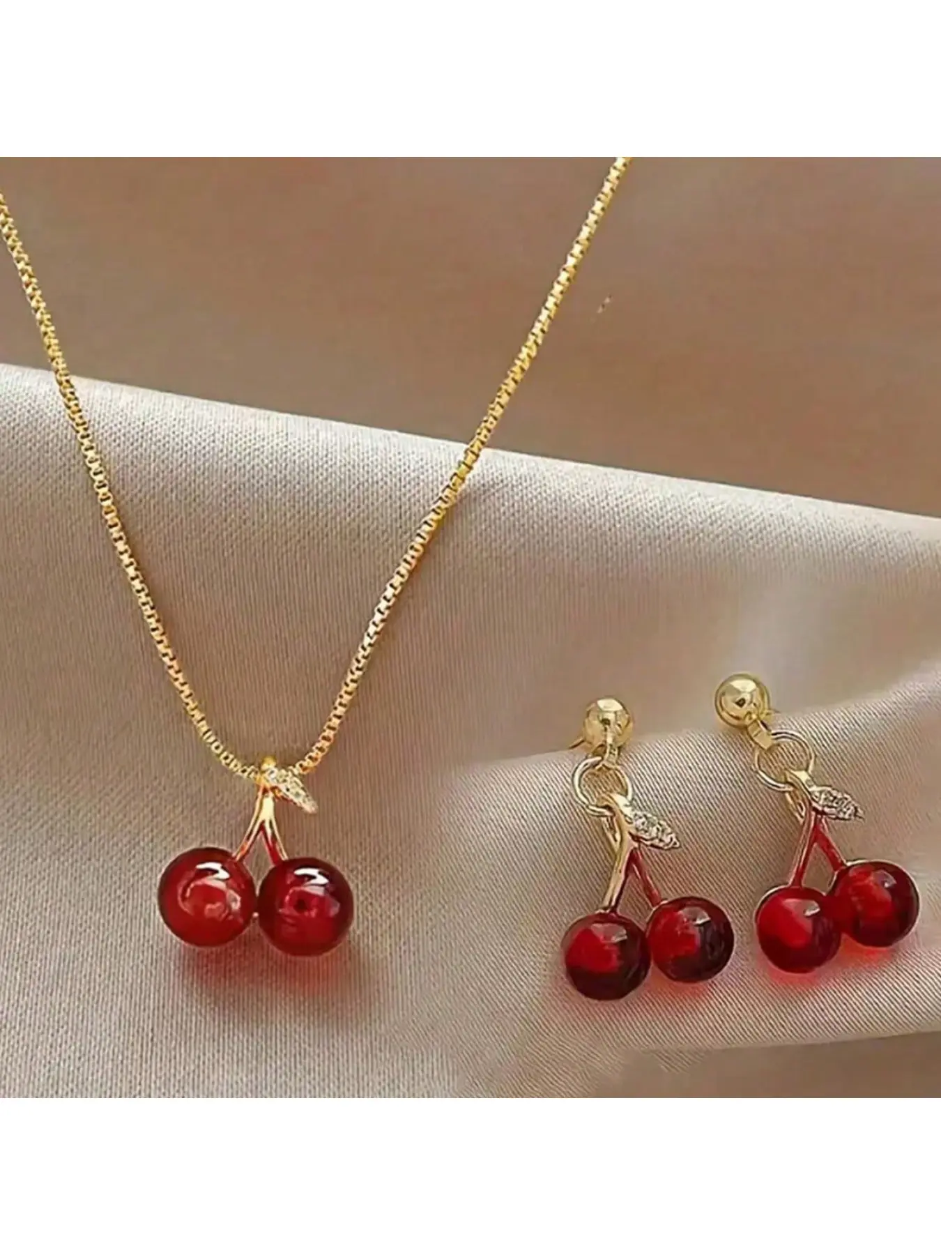 Popular minimalist cherry women's earring necklace set ins, high-end and niche women's earring accessories