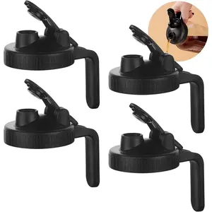 Wide Mouth Mason Jars Pour Spout Lids, Wide Mouth Mason Jars Pitcher Flip Cap Airtight Handle Lid, Leak Proof Seal Cover, Pack of 4 Drinkware Silicone Sturdy Tumbler Bottles Tin Mugs