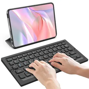 Battop Bluetooth-compatible Keyboard, Wireless Foldable Ultra-Thin Rechargeable, with Stand Case, Compatible with Android, Windows Devices