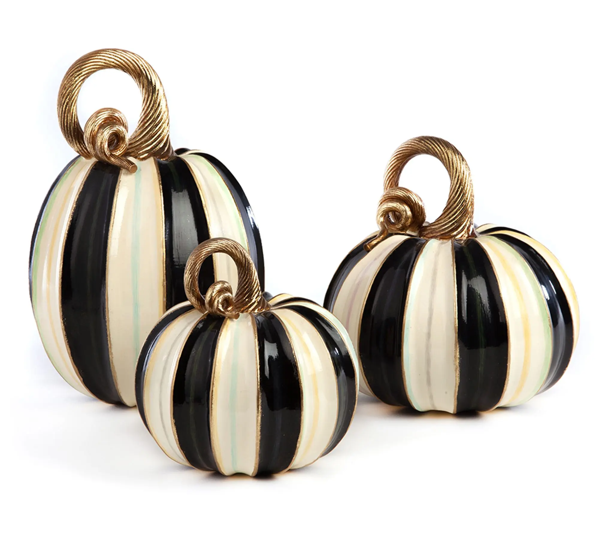 acKenzie-Childs Set of 3 Elegant Stripe Pumpkins