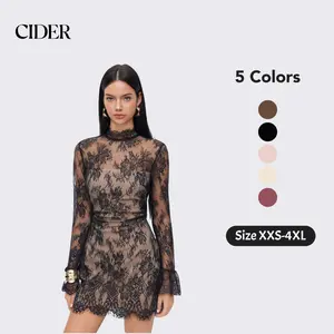 Cider Lace Stand Collar Long Sleeve Straight Mini Dress SwimWeek