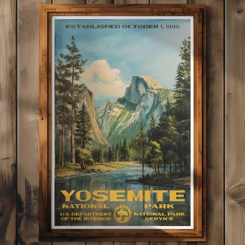 [UNFRAMED POSTER] Yosemite National Park Poster, California Travel Print, Home Decor, Wall Art Painting, Hiking Gift