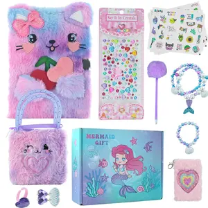 Cat Diary with Lock Lovely Animals Notebook Kids Plush Diary for Girls Teens Fuzzy Journal Writing Pad A5 Lined Birthday Gift Back-to-School Gift