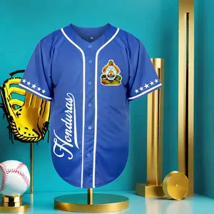 Honduras Blue Baseball Jersey - Authentic Details, Unisex, Short Sleeves, Compression Wear