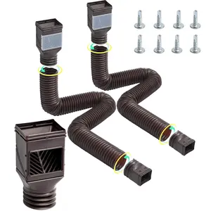 VEVOR Rain Gutter Downspout Extensions, 2-Pack Flexible Downspout Extender, Down Spout Drain Extension Extendable from 22" to 63", Gutter Extensions with Adapters, for Rainwater Drainage, Brown