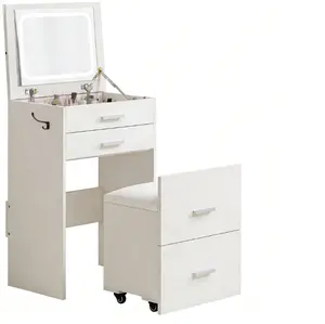 Pink Multifunctional MDF Vanity Table Set with Stool, Makeup Dressing Table and Chair