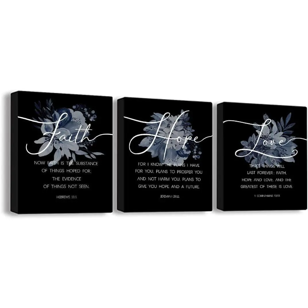 3pcs Framed Christian Inspirational Wall Art Set - Faith, Hope & Love Bible Verses - Modern Ink on Canvas, Wooden Frame, Hook Mount -  Religious Wall Art | Inspirational Quotes | Wooden Frame Art, Inspirational Wall Decor Decoration Artistic