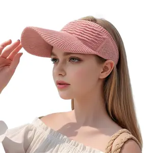 3pcs Women's Knit Visor Sun Hat - UV Protection Breathable Hollow Open Top Ponytail Friendly Wide Brim Lightweight Sunshade for Hiking Cycling Beach Golf Running Tennis Travel Summer Athletic Headwear