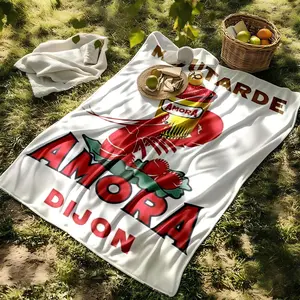 1 piece Amora Dijon Mustard Classic Advertising Design themed flannel blanket - Modern design geometric pattern flannel sofa blanket, suitable for beds and sofas, all-season use, super soft and comfortable, digitally printed pattern, 100% polyester