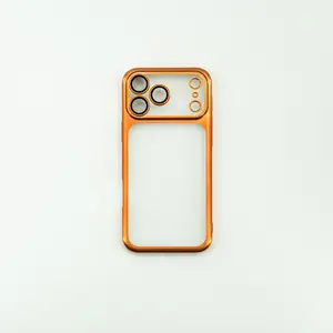 Orange Metallic Electroplated Clear  for iPhone 17-12 Pro Max | Full Coverage Shockproof Bumper | Premium PC Matte | Anti-Scratch Anti-Fingerprint | Slim Thin | Camera Lens Protector | Transparent Back | Luxury Minimalist Aesthetic for Men Women
