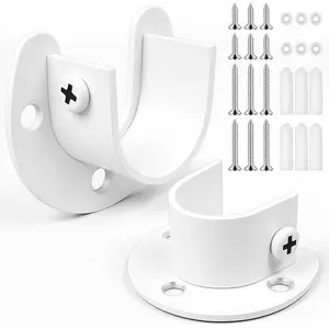 2Pcs Heavy Duty Stainless Steel Closet Rod Bracket Holder White 1-1/2"