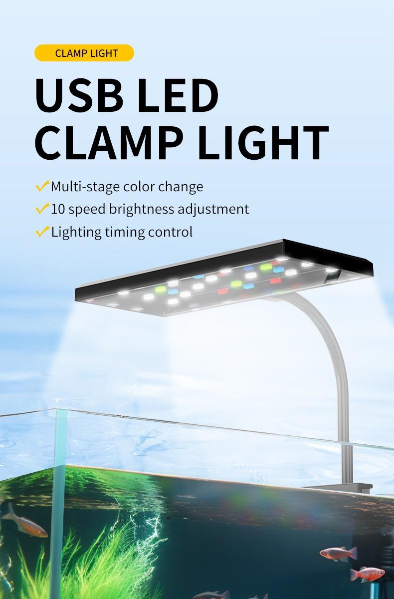 LED Aquarium Clip-On Light for Plants - Full Spectrum, Memory Function, DIY Mode, Adjustable Timer & Brightness, Timer Set & Forget, IP68 Waterproof, Low-Heat LEDs, Energy Saving Device for Freshwater & Saltwater Tanks